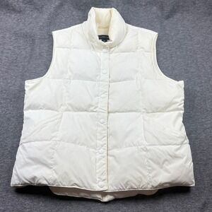 Lands' End Womens Down‎ Puffer Vest Medium M 10-12 Ivory Winter Outerwear